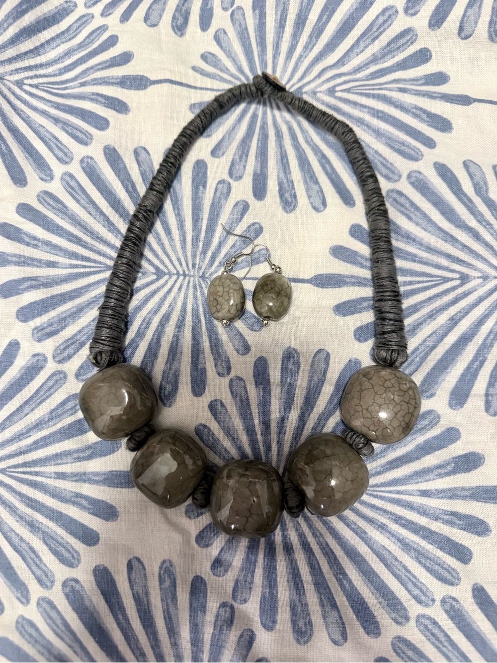 Michaels Neutral Gray Ceramic Bead Necklace with Matching Earrings